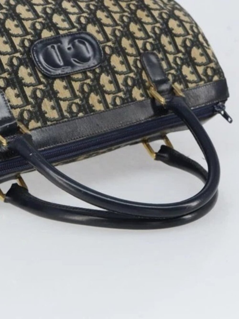 Christian Dior Trotter Canvas Boston Bag Navy Gold - Picture 6 of 16